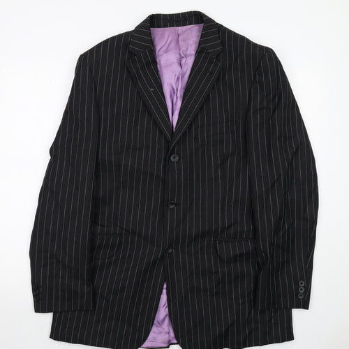 Fellini Mens Black Striped Wool Jacket Suit Jacket Size 44 Regular