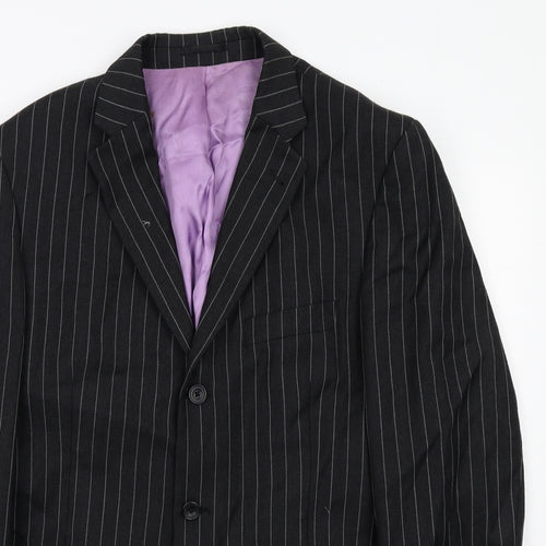Fellini Mens Black Striped Wool Jacket Suit Jacket Size 44 Regular