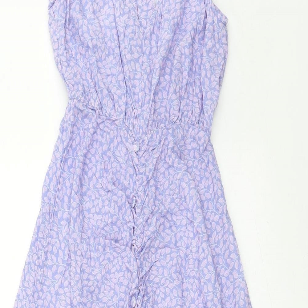 Zara Womens Purple Floral Viscose Maxi Size S V-Neck Button