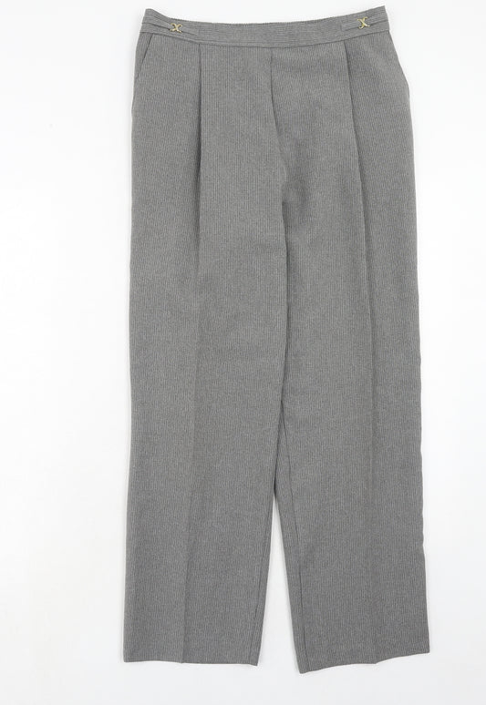BHS Womens Grey Striped Polyester Trousers Size 12 Regular