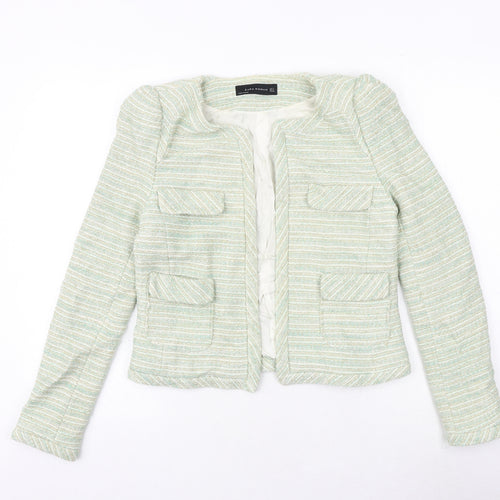 Zara Womens Green Striped Jacket Blazer Size M