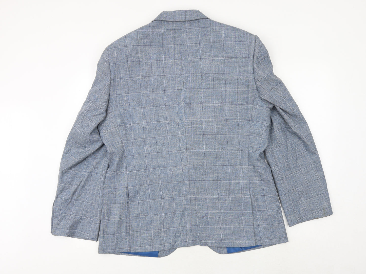 Marks and Spencer Mens Blue Plaid Polyester Jacket Suit Jacket Size 42 Regular