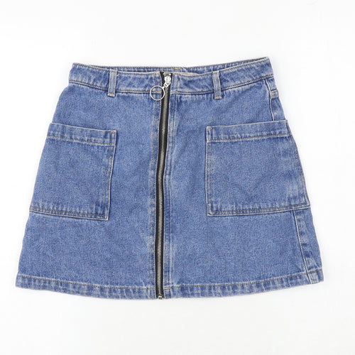 Topshop Womens Blue Cotton Mini Skirt Size 8 Zip