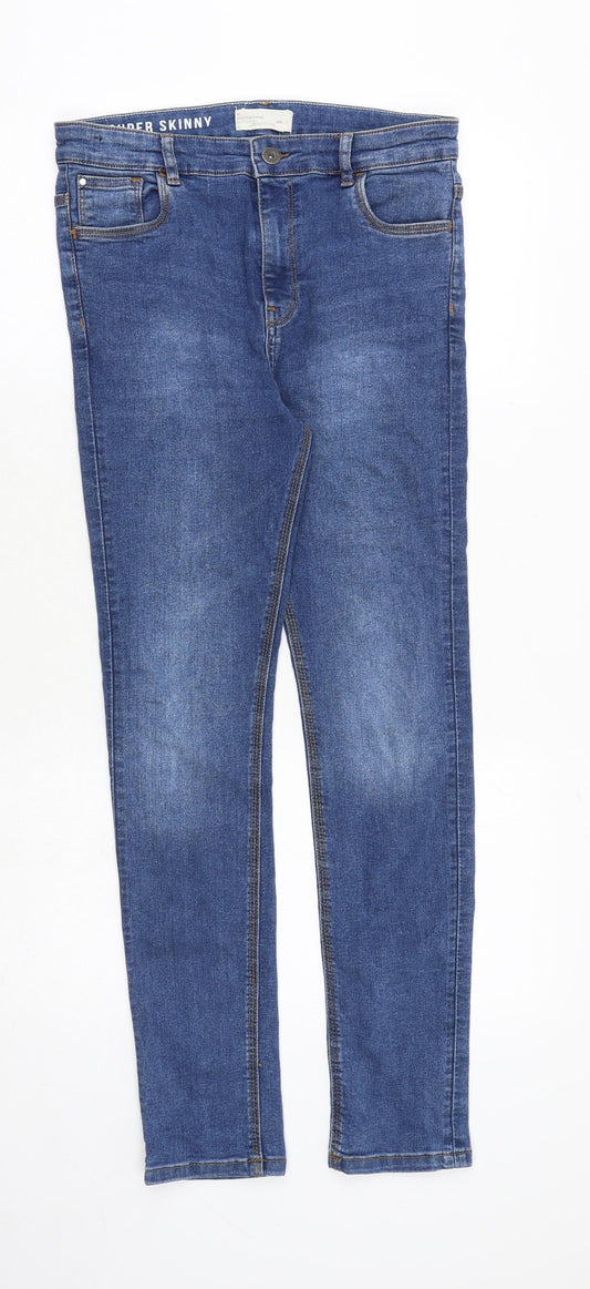 DNM Issue Girls Blue Cotton Skinny Jeans Size 14 Years Regular Zip
