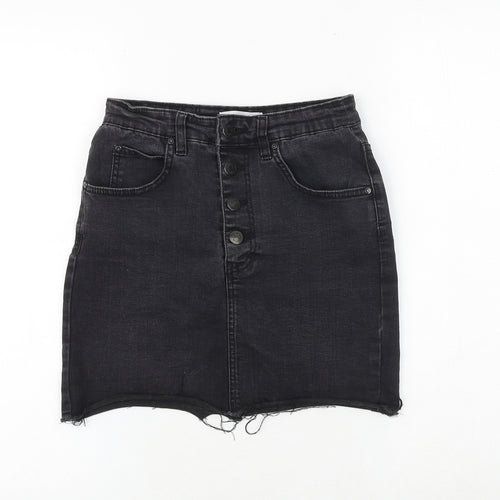 Pull&Bear Womens Black Cotton A-Line Skirt Size S Button