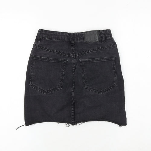 Pull&Bear Womens Black Cotton A-Line Skirt Size S Button