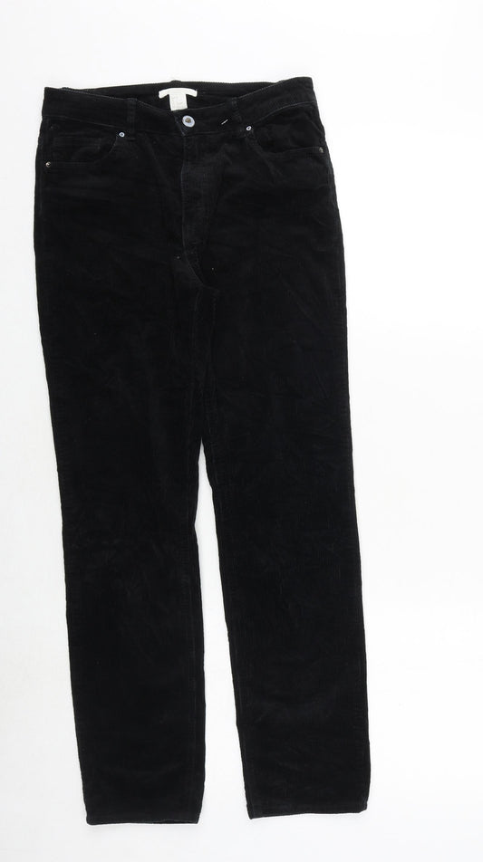 H&M Womens Black Cotton Trousers Size 10 Regular Zip