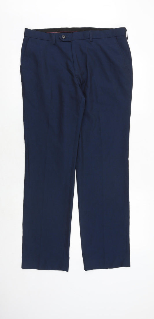 NEXT Mens Blue Polyester Dress Pants Trousers Size 34 in Regular Zip