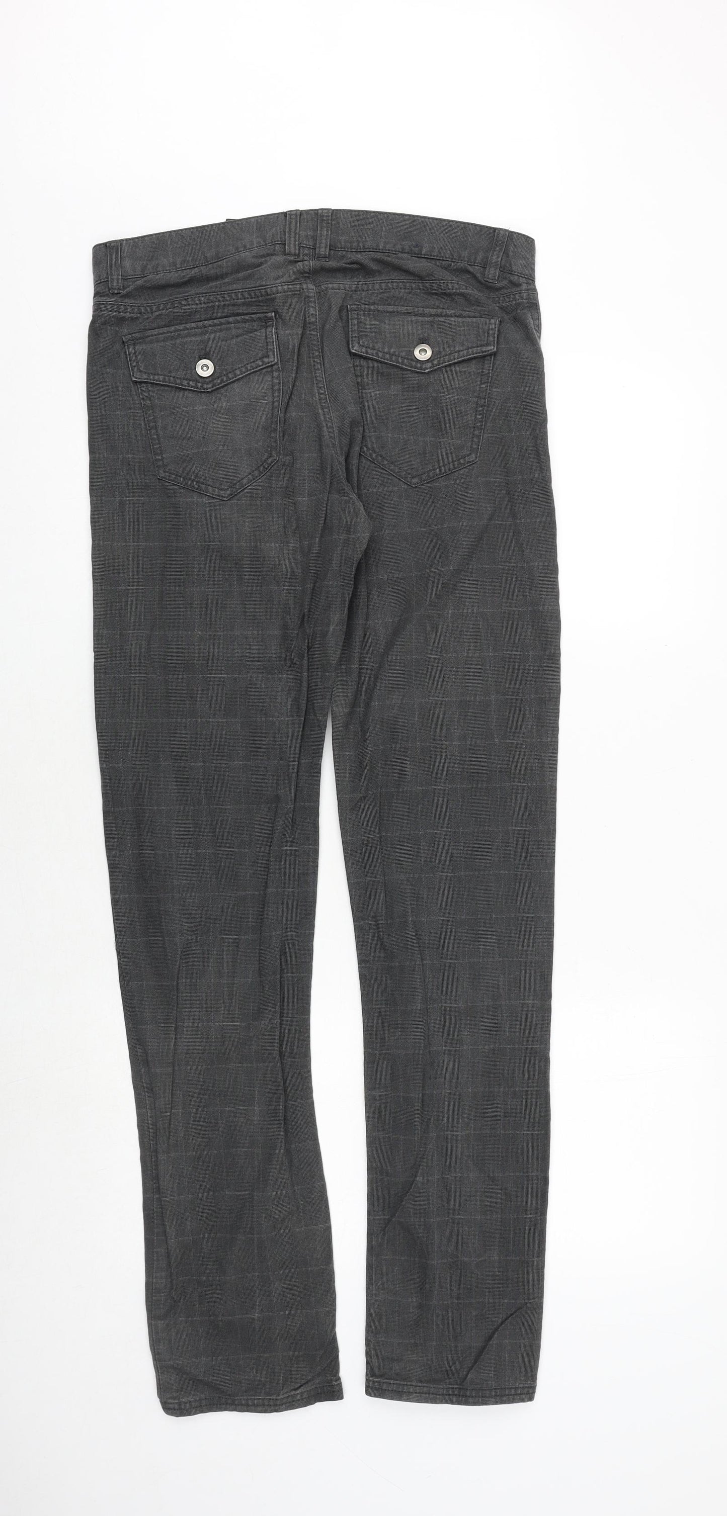 H&M Mens Grey Plaid Cotton Trousers Size 32 in Regular Zip
