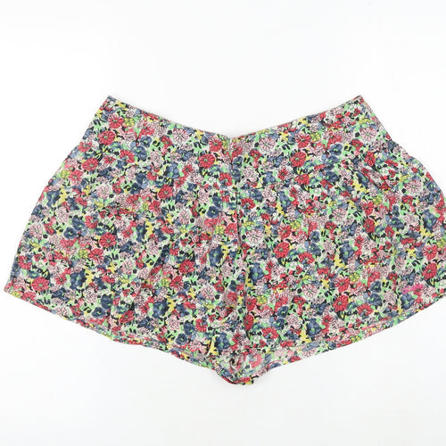 Ribbon Womens Multicoloured Floral 100% Cotton Hot Pants Shorts Size 12 Regular Zip