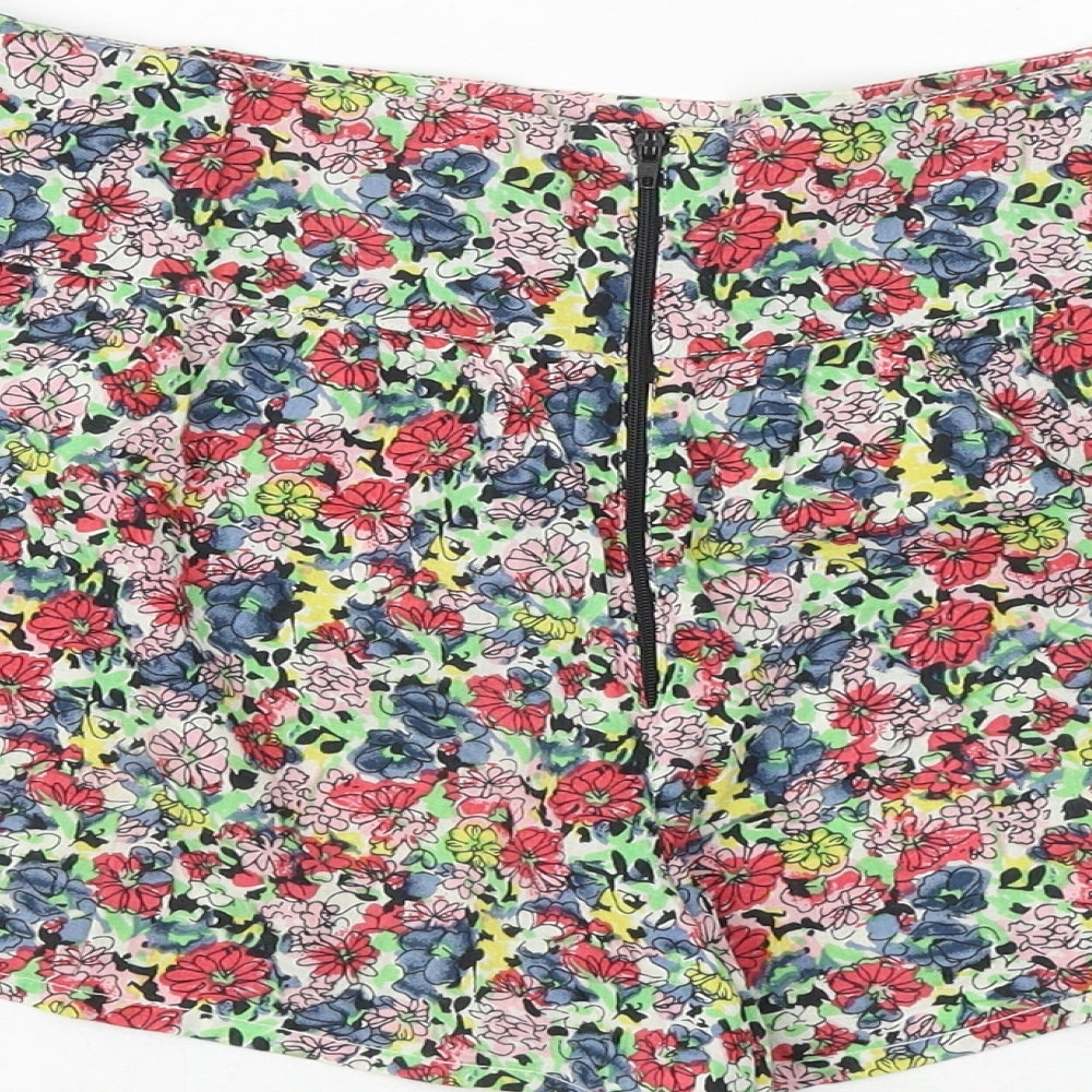 Ribbon Womens Multicoloured Floral 100% Cotton Hot Pants Shorts Size 12 Regular Zip