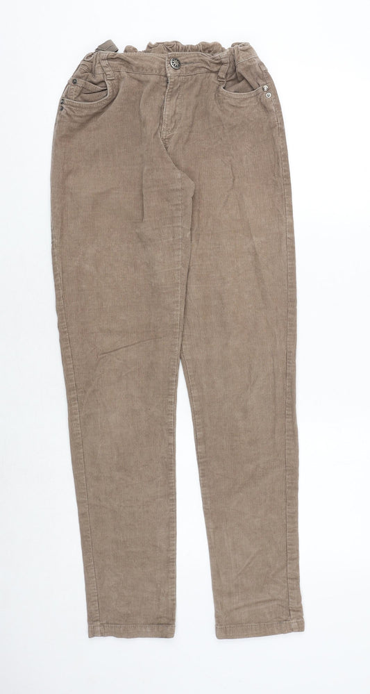 Zara Girls Brown Cotton Chino Trousers Size 13-14 Years Regular Zip
