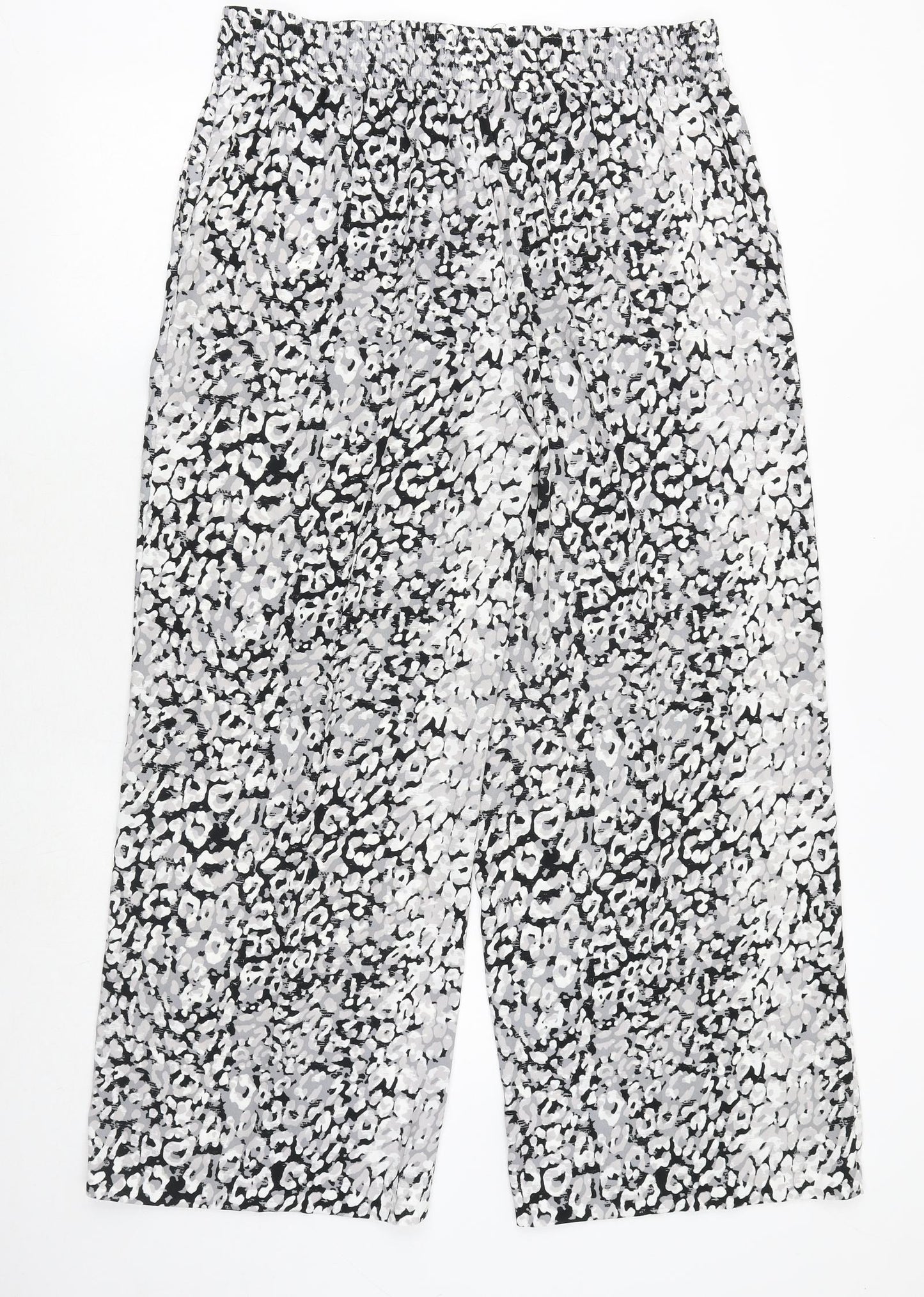Marks and Spencer Womens Grey Animal Print Polyester Trousers Size 16 Regular Tie - Leopard Pattern