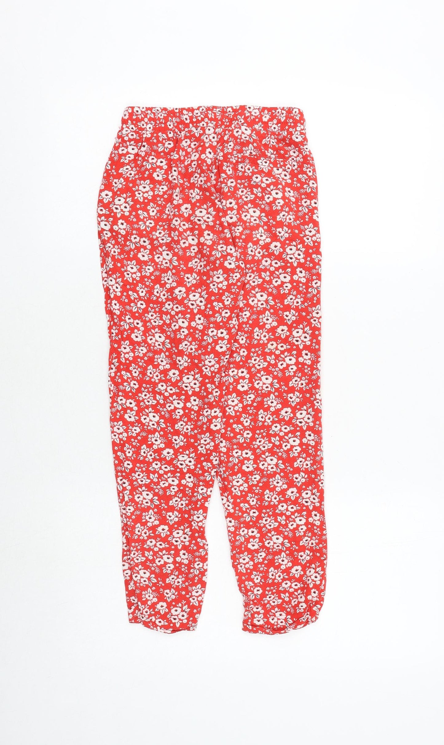 Kiabi Girls Red Floral Viscose Jogger Trousers Size 9 Years Regular Pullover