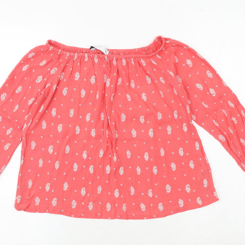Marks and Spencer Girls Pink Geometric Viscose Basic Blouse Size 8-9 Years Boat Neck Pullover