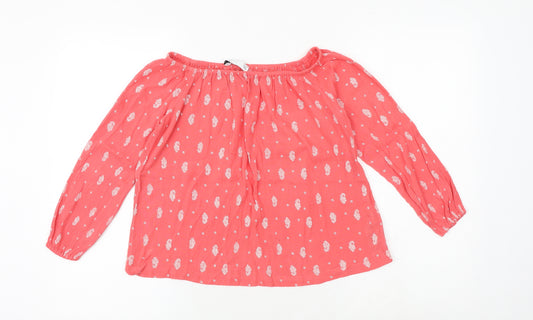 Marks and Spencer Girls Pink Geometric Viscose Basic Blouse Size 8-9 Years Boat Neck Pullover