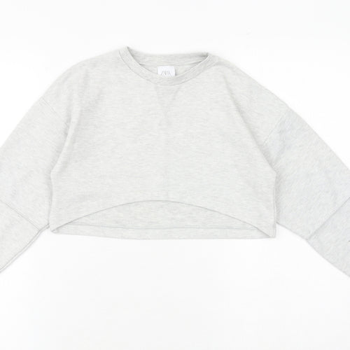 Zara Girls Grey Polyester Pullover Sweatshirt Size 9 Years Pullover - Cropped