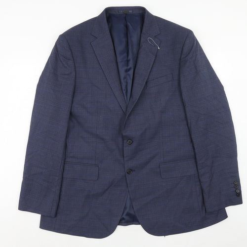 Marks and Spencer Mens Blue Plaid Polyester Jacket Suit Jacket Size 46 Regular