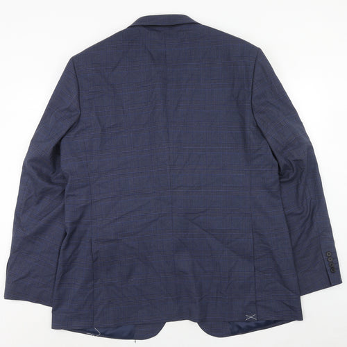 Marks and Spencer Mens Blue Plaid Polyester Jacket Suit Jacket Size 46 Regular