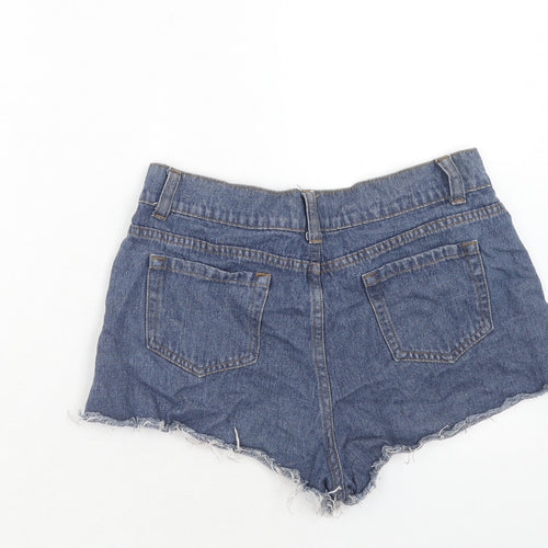 PRETTYLITTLETHING Womens Blue Cotton Hot Pants Shorts Size 10 Regular Zip - Distressed