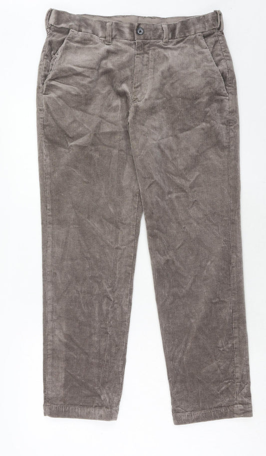NEXT Mens Brown Cotton Trousers Size 34 in L29 in Regular Zip