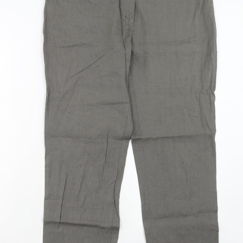 Marks and Spencer Womens Grey Linen Dress Pants Trousers Size 16 Regular Hook & Eye