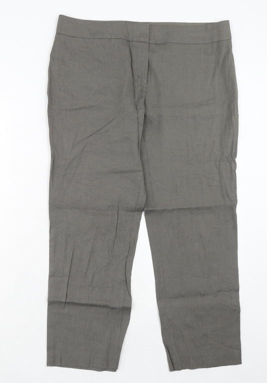 Marks and Spencer Womens Grey Linen Dress Pants Trousers Size 16 Regular Hook & Eye