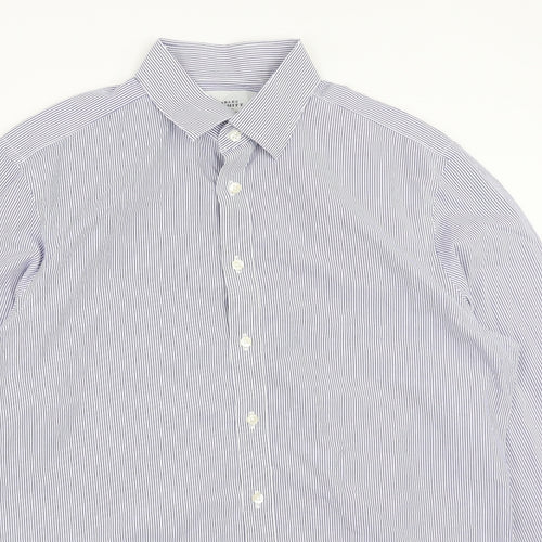 Charles Tyrwhitt Mens Blue Striped Cotton Button-Up Size 16.5 Collared Button