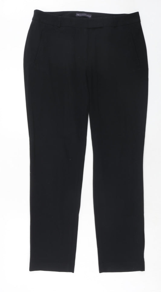 Marks and Spencer Womens Black Polyester Dress Pants Trousers Size 14 Slim Hook & Eye