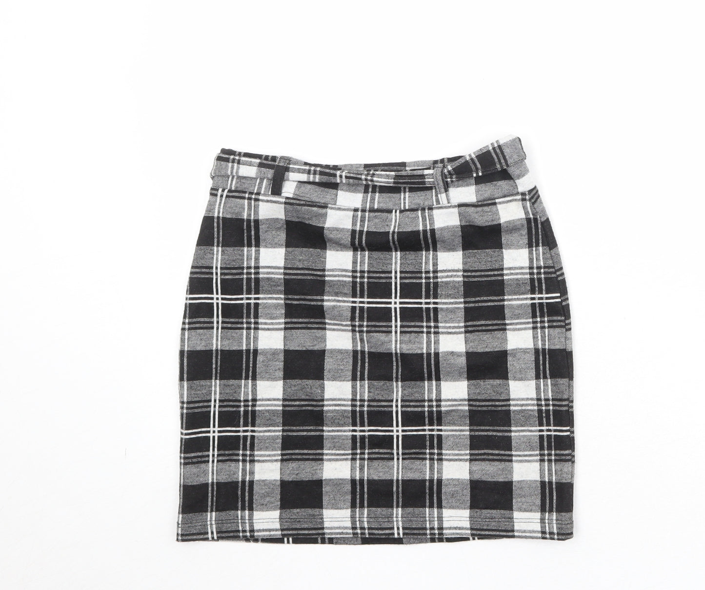 New Look Girls Black Plaid Viscose Mini Skirt Size 12-13 Years Regular Pull On