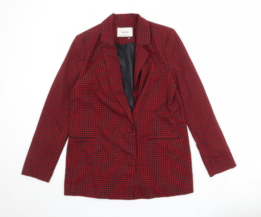 Stradivarius Womens Red Check Polyester Jacket Suit Jacket Size M
