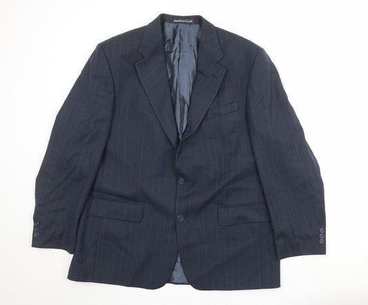 Greenwoods Mens Blue Striped Polyester Jacket Suit Jacket Size 44 Regular