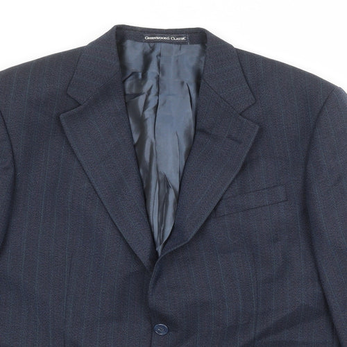 Greenwoods Mens Blue Striped Polyester Jacket Suit Jacket Size 44 Regular