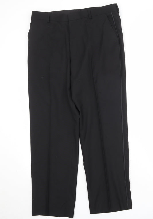 Marks and Spencer Mens Black Polyester Dress Pants Trousers Size 34 in Regular Zip