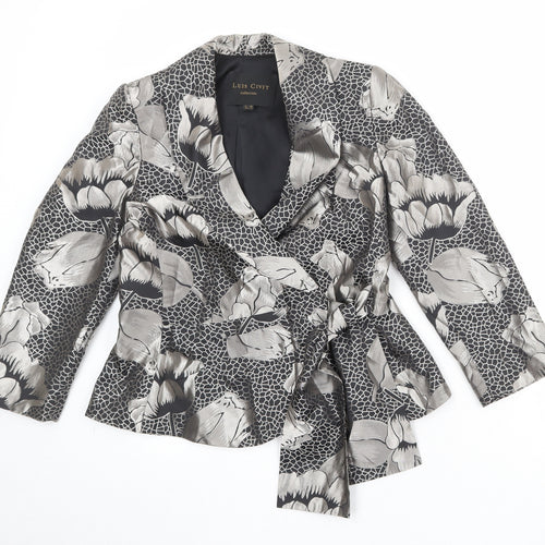 Luis Civit Womens Silver Geometric Jacket Blazer Size 12 Button