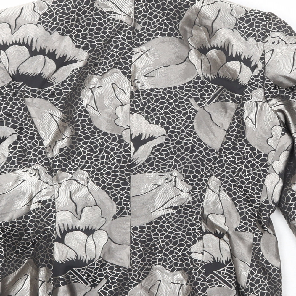 Luis Civit Womens Silver Geometric Jacket Blazer Size 12 Button