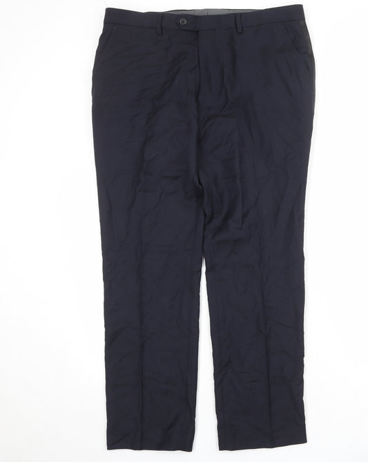 NEXT Mens Blue Wool Dress Pants Trousers Size 36 in Regular Zip - Side Stripe Detail