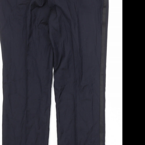 NEXT Mens Blue Wool Dress Pants Trousers Size 36 in Regular Zip - Side Stripe Detail