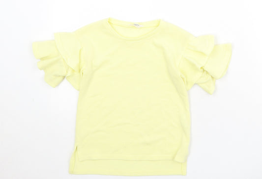 River Island Girls Yellow Polyester Basic T-Shirt Size 3-4 Years Round Neck Pullover