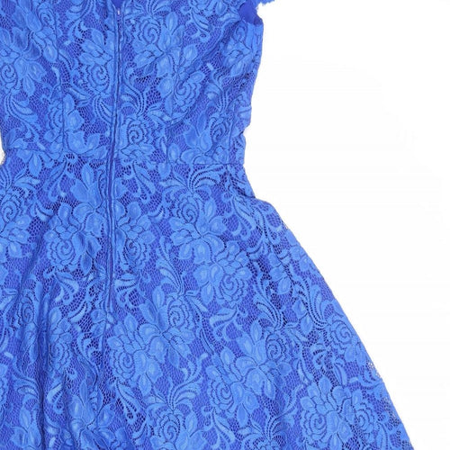 Jolie Moi Womens Blue Nylon Fit & Flare Size 10 V-Neck Zip