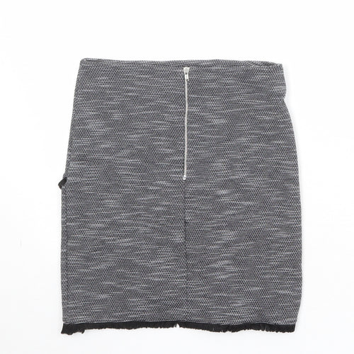 New Look Womens Grey Geometric Polyester A-Line Skirt Size 6 Zip