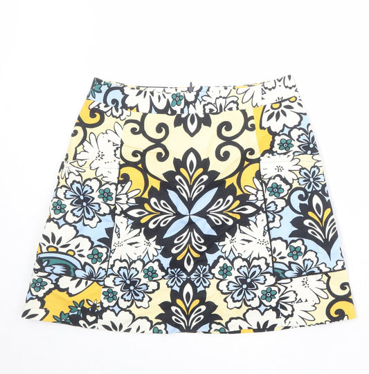 Zara Womens Multicoloured Geometric Cotton A-Line Skirt Size M Zip