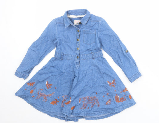 MANTARAY PRODUCTS Girls Blue 100% Cotton A-Line Size 3-4 Years Collared Button