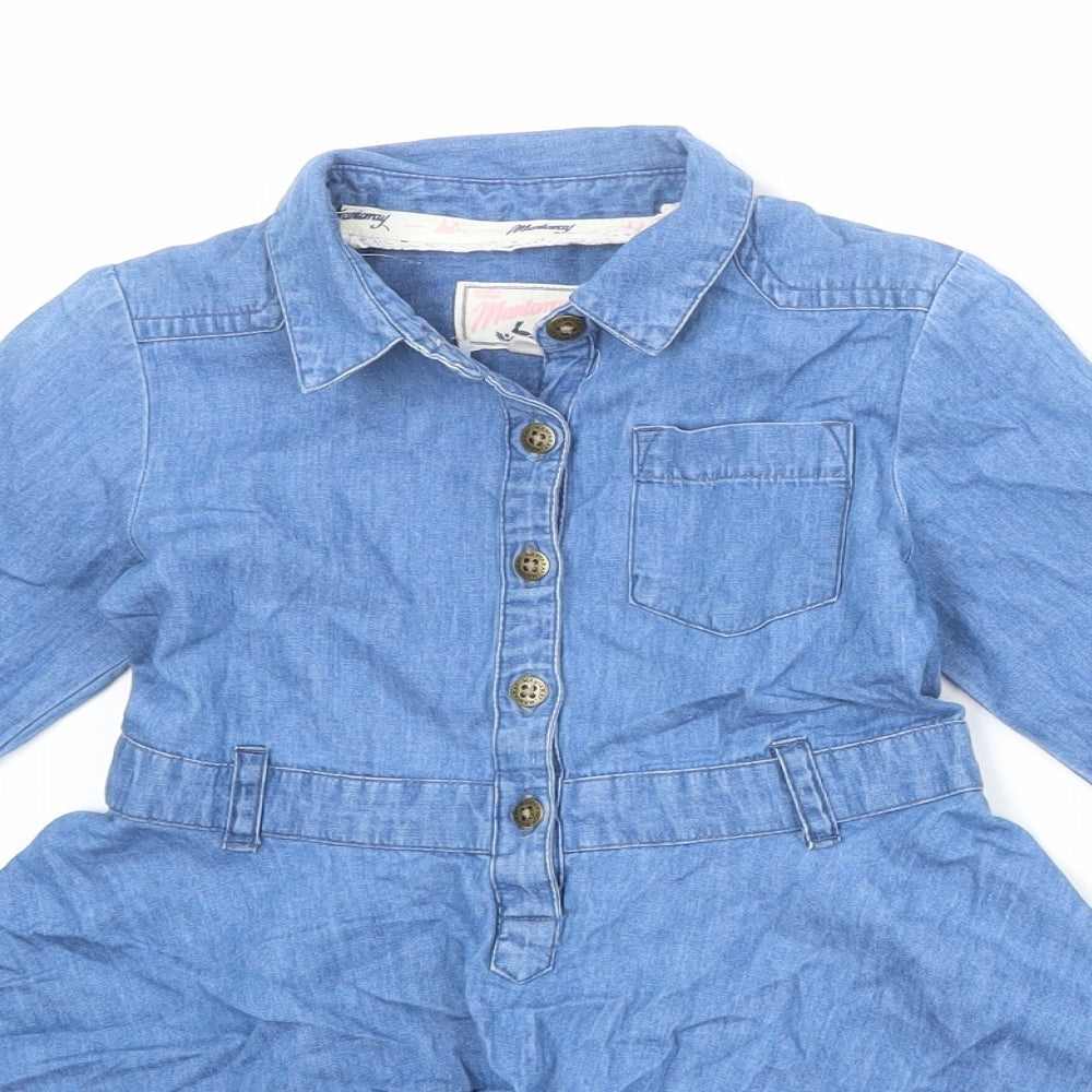 MANTARAY PRODUCTS Girls Blue 100% Cotton A-Line Size 3-4 Years Collared Button