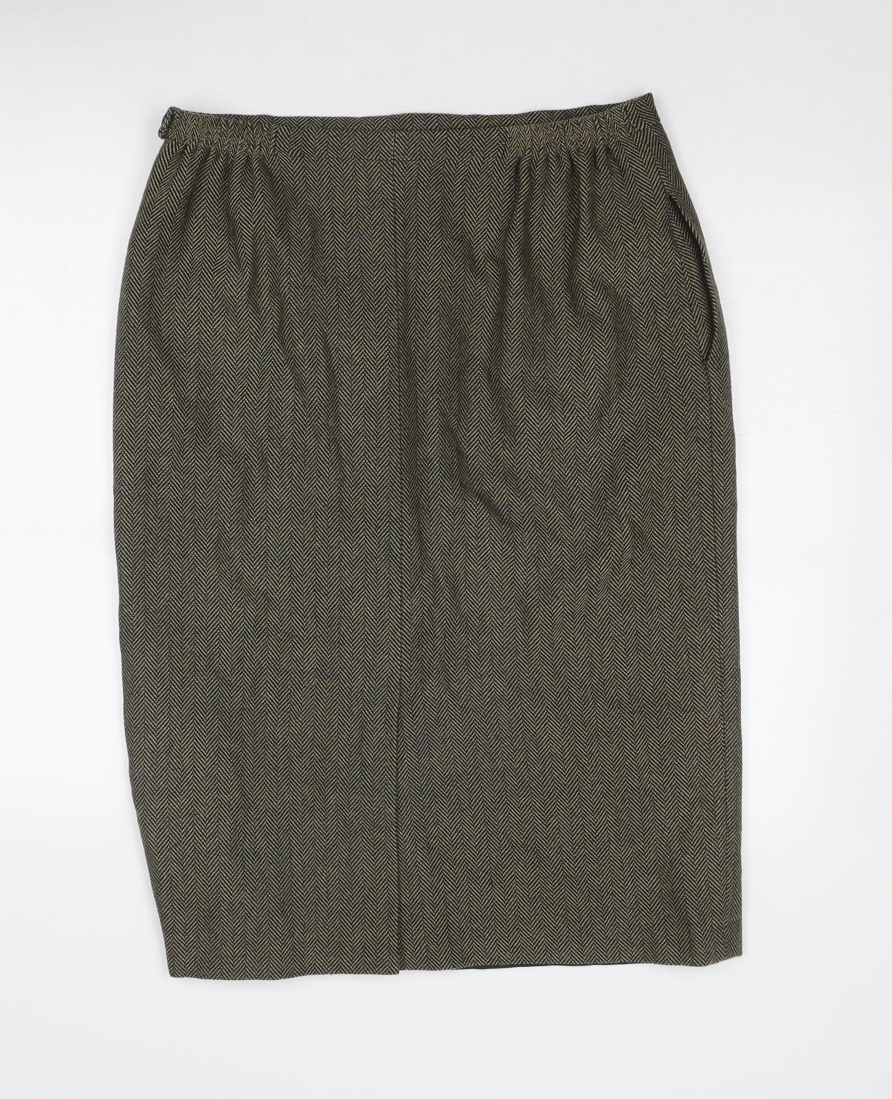 Avoca Womens Brown Herringbone Acrylic Straight & Pencil Skirt Size 16 Zip