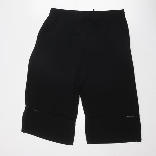 Zara Womens Black Polyacrylate Fibre Cropped Trousers Size L Regular Drawstring