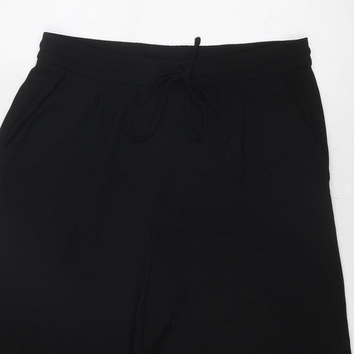 Zara Womens Black Polyacrylate Fibre Cropped Trousers Size L Regular Drawstring