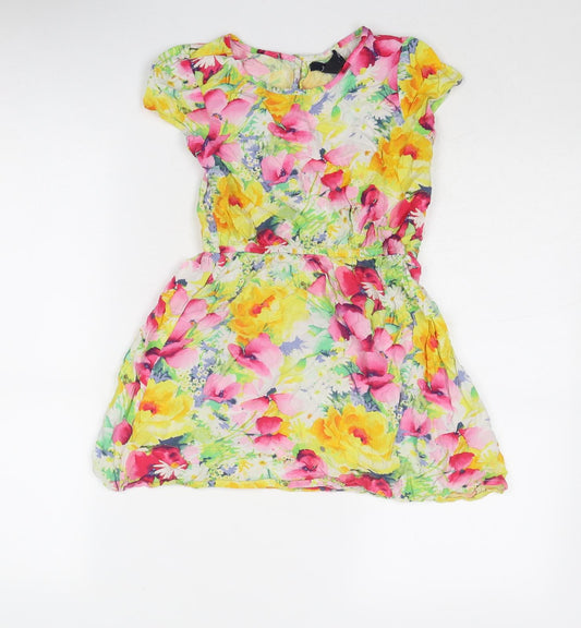 Gap Girls Multicoloured Floral Viscose Mini Size 8-9 Years Round Neck Button