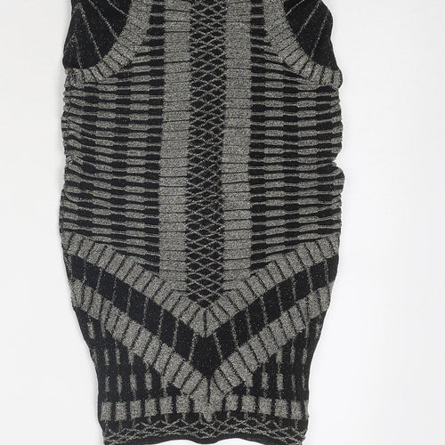 H&M Womens Black Geometric Viscose Bandage Skirt Size XS