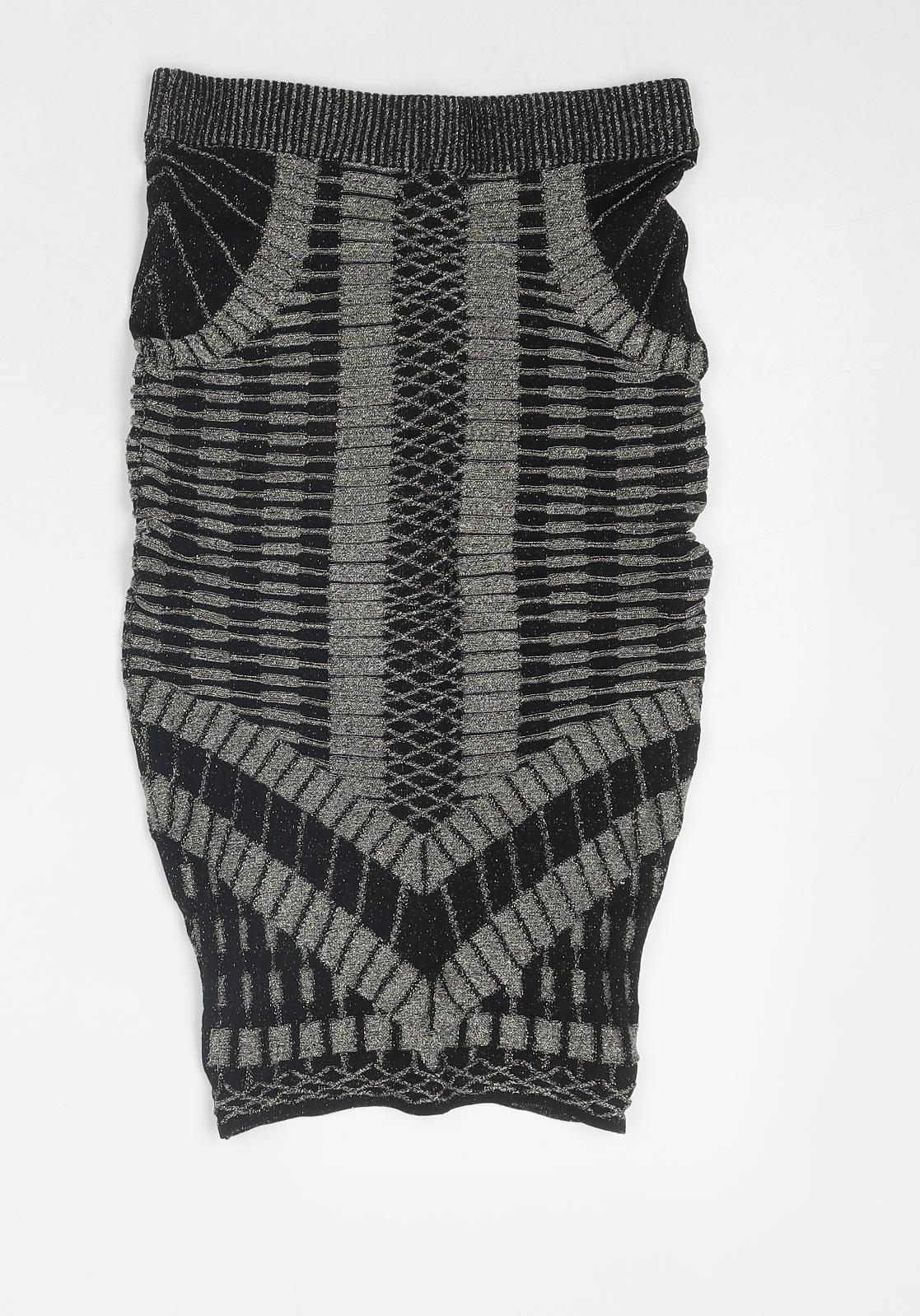 H&M Womens Black Geometric Viscose Bandage Skirt Size XS